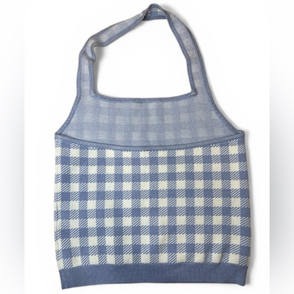 Abercrombie & Fitch Light Blue and White Gingham Halter Top Large - Picture 5 of 9